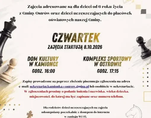 Zajęcia szachowe dla dzieci w gminie Ostrów – start już 8 października