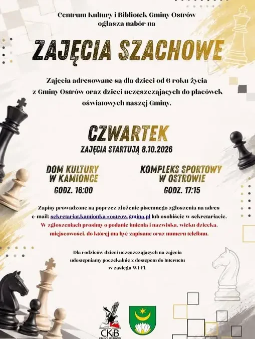 Zajęcia szachowe dla dzieci w gminie Ostrów – start już 8 października