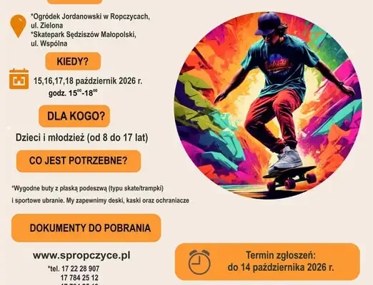 Skate4Mind: bezpłatne warsztaty deskorolkowe dla dzieci i młodzieży z powiatu ropczycko-sędziszowskiego