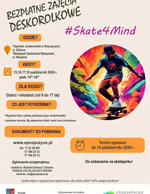 Skate4Mind: bezpłatne warsztaty deskorolkowe dla dzieci i młodzieży z powiatu ropczycko-sędziszowskiego
