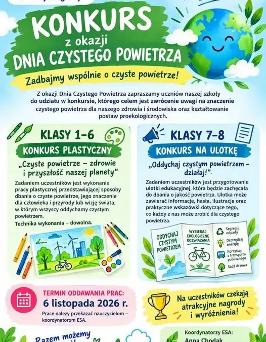 Szkoła w Ropczycach ogłasza konkurs z okazji Dnia Czystego Powietrza