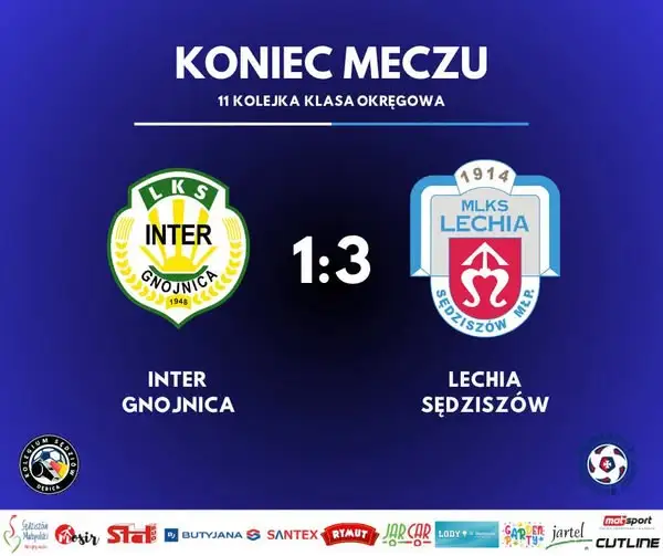 Lechia Sędziszów przegrywa z Interem Lechią Gnojnica 1:3 w 11. kolejce klasy okręgowej